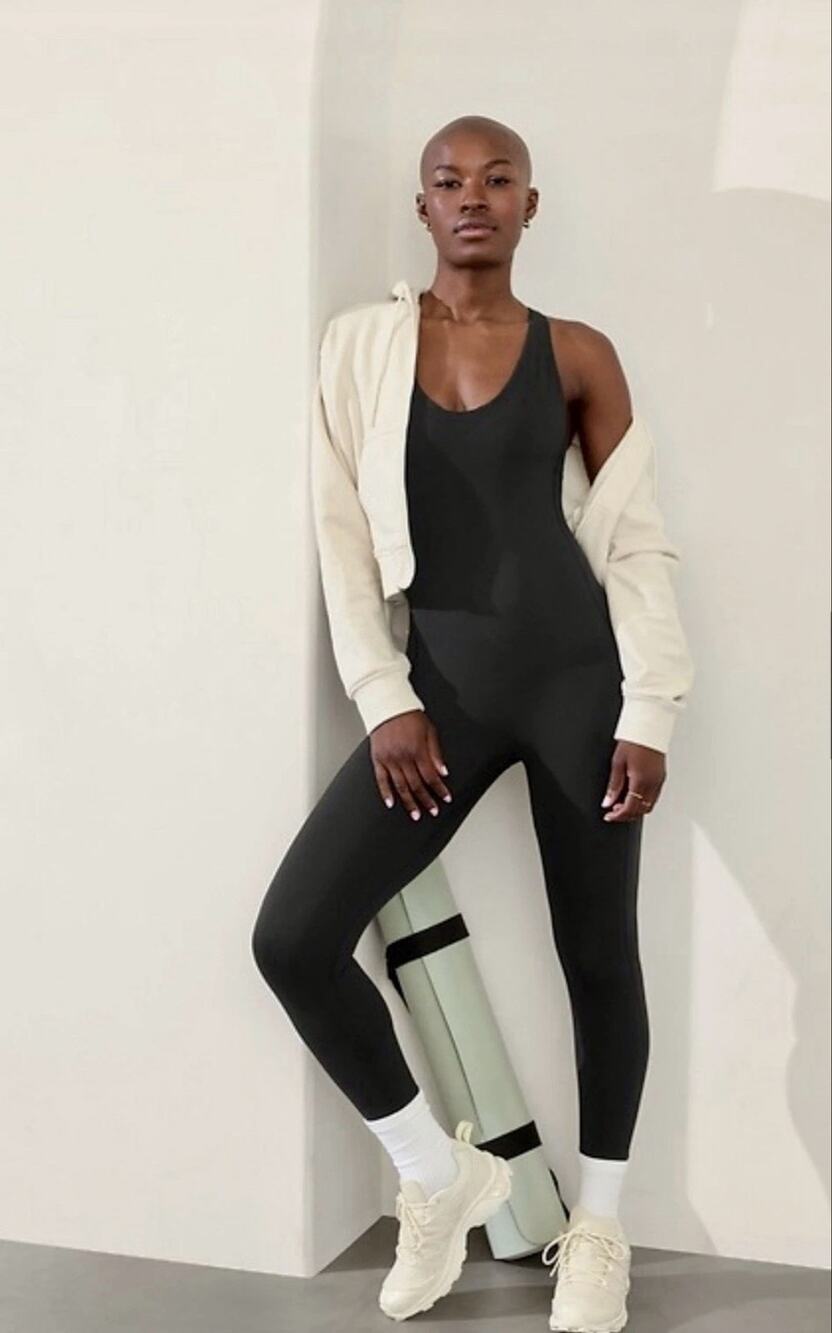 Athleta Transcend 7/8 Bodysuit Jumpsuit Black Size Small S Yoga Pilates